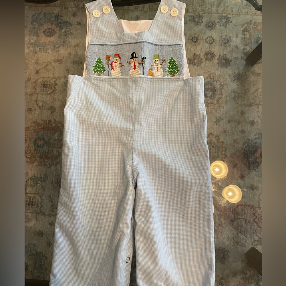 Mom and Me Smocked Christmas Snowman Overalls